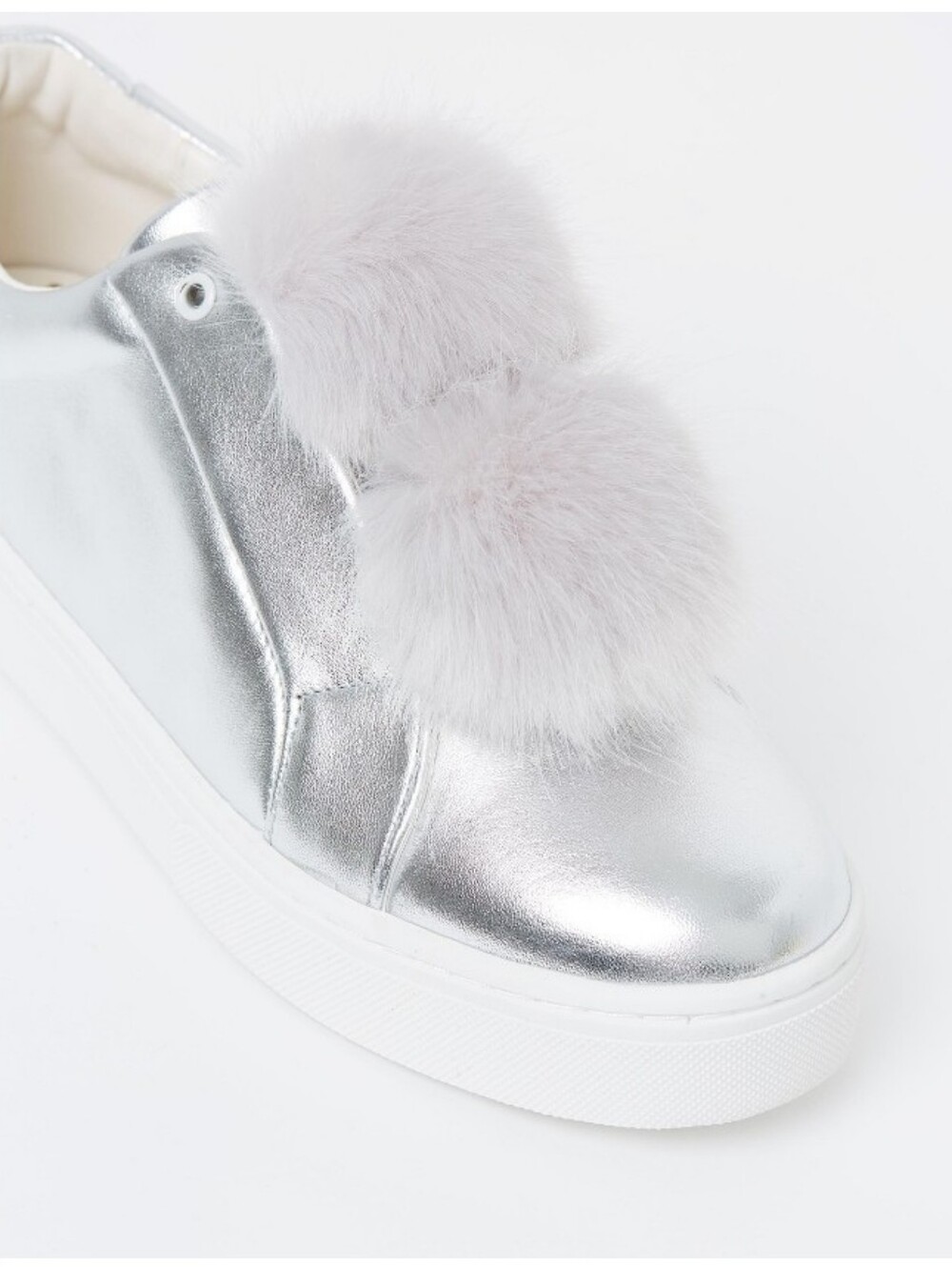Sam Edelman Women's Leya Silver Metallic Platform Slip-on Sneaker with Pom Pom